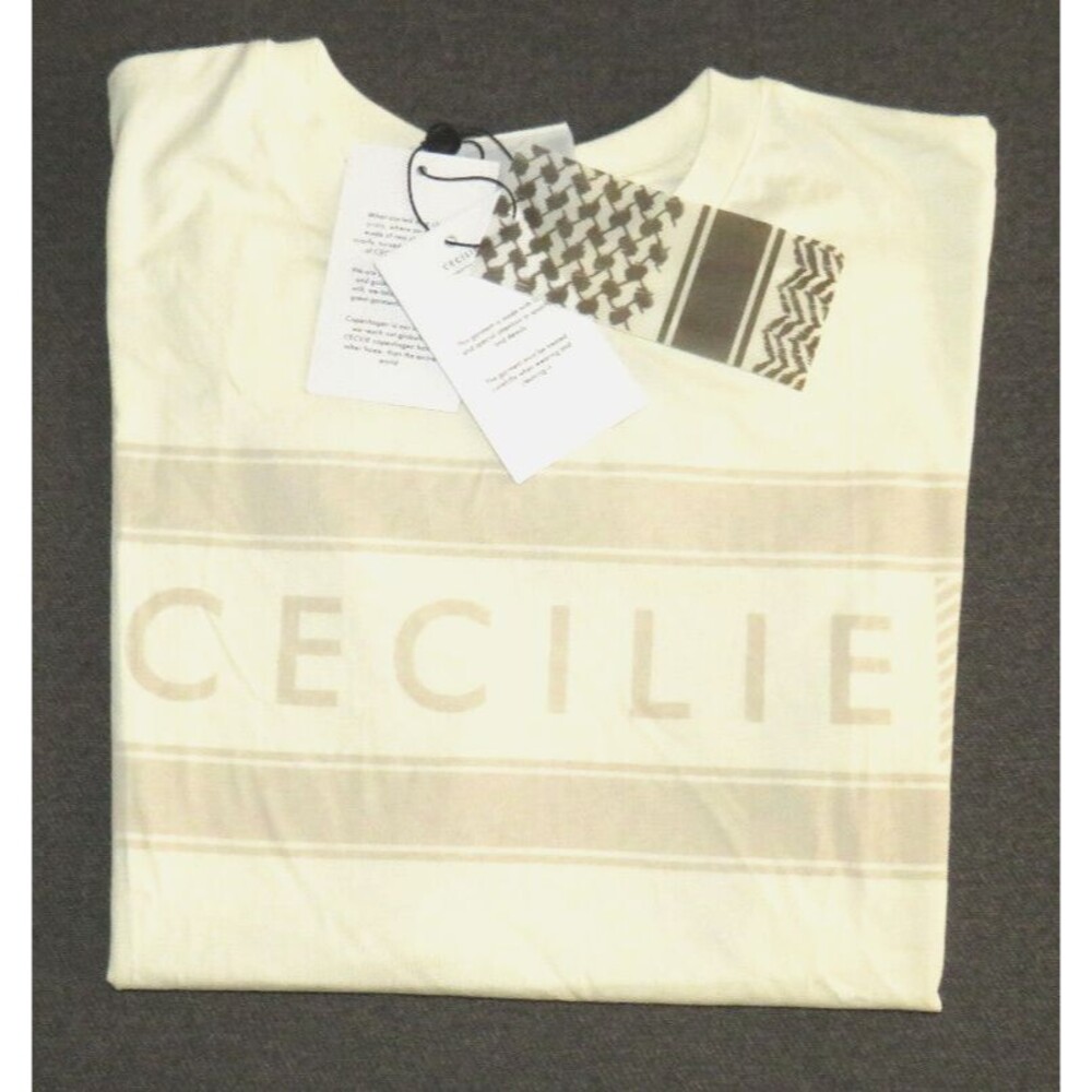 Cecilie Copenhagen Organic Cotton Cream Logo Tee Size Small